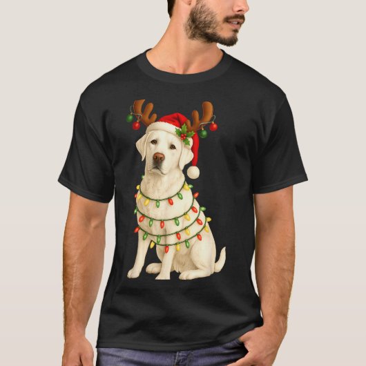 White Lab Christmas Tree Light Pajama Labrador Dog T-shirt (Voorkant)