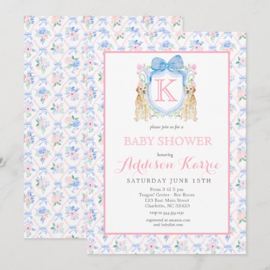 White Lab Hond Baby shower Uitnodiging (Voorkant / Achterkant)