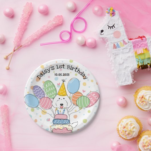 White Labradoodle Dog Verjaardagsfeestje Papieren  Papieren Bordje (Feest)