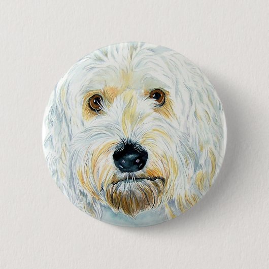White Labradoodle Maggie Button (Voorkant)
