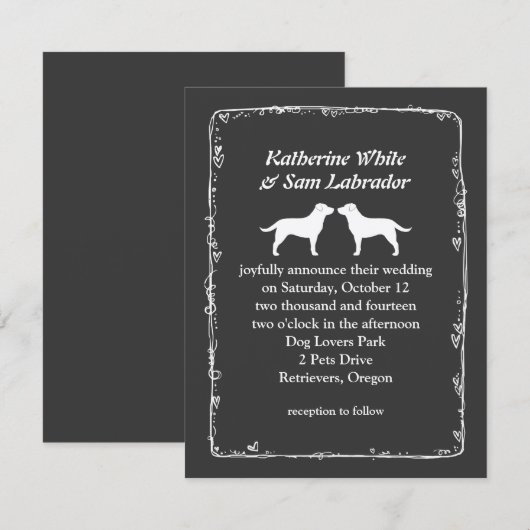 White Labrador Retriever Dog Silhouettes Wedding Kaart (Voorkant / Achterkant)