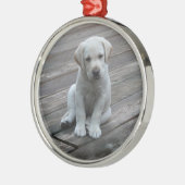 White Labrador Retriever Puppy Kerstannament Metalen Ornament (Links)