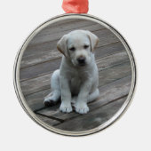 White Labrador Retriever Puppy Kerstannament Metalen Ornament (Voorkant)