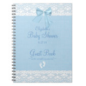 White Lace Afbeelding Blue Bow Baby shower Guest B Notitieboek (Voorkant)
