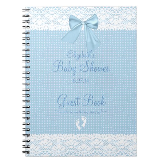 White Lace Afbeelding Blue Bow Baby shower Guest B Notitieboek (Voorkant)