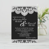 White Lace and Black Wedding Invitation Kaart (Staand voorkant)