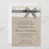 White Lace and Burlap Look Wedding Invitation Kaart (Voorkant)
