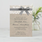 White Lace and Burlap Look Wedding Invitation Kaart (Staand voorkant)