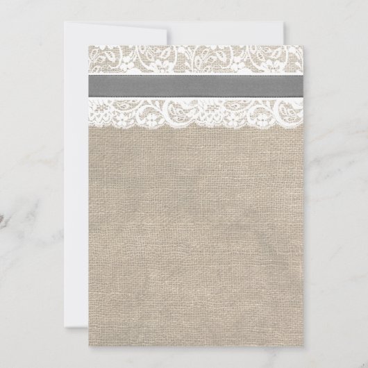 White Lace and Burlap Look Wedding Invitation Kaart (Achterkant)
