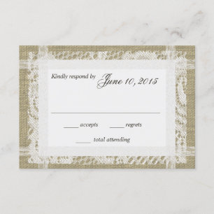 White Lace and Burlap Response Card RSVP Kaartje