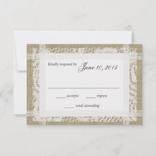 White Lace and Burlap Response-Kaart RSVP Kaartje (Voorkant)