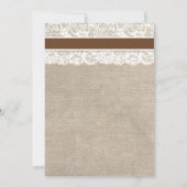 White Lace and Burlap Wedding Invitation- Brown Kaart (Achterkant)