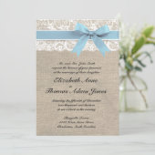 White Lace and Burlap Wedding Invitation - Capri Kaart (Staand voorkant)