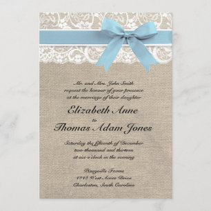 White Lace and Burlap Wedding Invitation - Capri Kaart