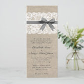White Lace and Burlap Wedding Invitation Vertical Kaart (Staand voorkant)