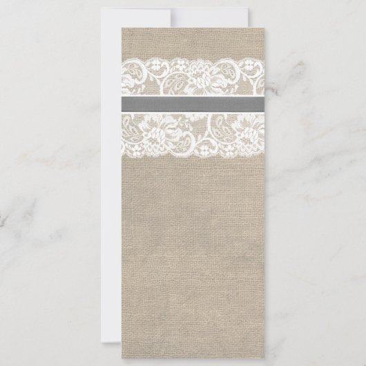 White Lace and Burlap Wedding Invitation Vertical Kaart (Achterkant)