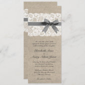 White Lace and Burlap Wedding Invitation Vertical Kaart (Voorkant / Achterkant)