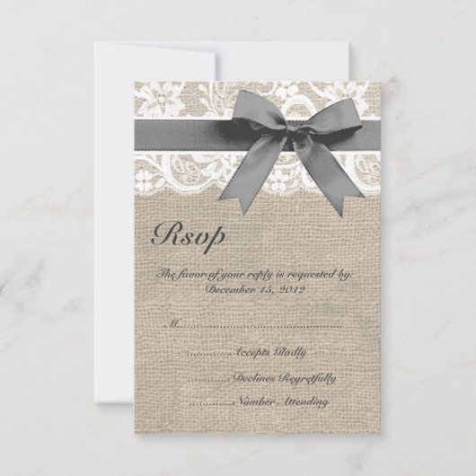 White Lace and Burlap Wedding RSVP Card (Voorkant)