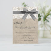 White Lace and Burlap Wedding RSVP Card (Staand voorkant)