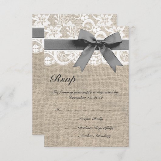 White Lace and Burlap Wedding RSVP Card (Voorkant / Achterkant)