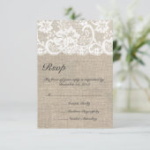 White Lace and Burlap Wedding RSVP Card (Staand voorkant)