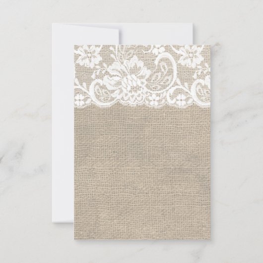 White Lace and Burlap Wedding RSVP Card (Achterkant)