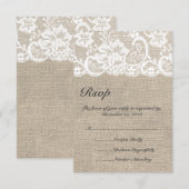 White Lace and Burlap Wedding RSVP Card (Voorkant / Achterkant)