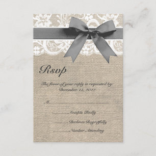 White Lace and Burlap Wedding RSVP Card Kaartje