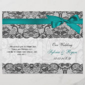 White lace, aqua ribbon book vouwprogramma Wedding (Voorkant)