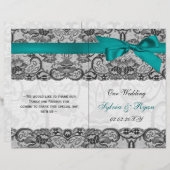 White lace, aqua ribbon book vouwprogramma Wedding (Voorkant / Achterkant)