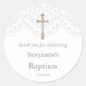White Lace Baptism Bedankt Classic Round Sticker (Voorkant)