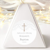 White Lace Baptism Bedankt Classic Round Sticker