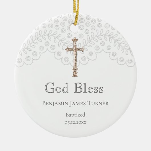 White Lace Baptism Keepomwille Keramisch Ornament (Voorkant)