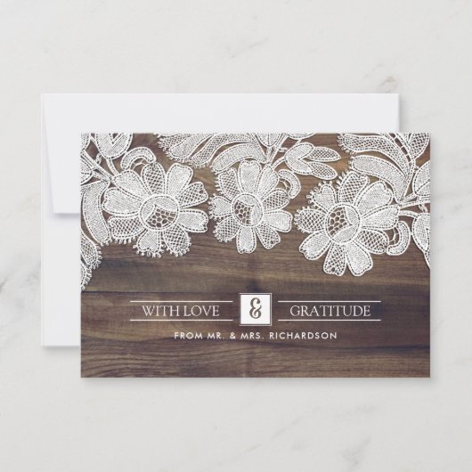 White Lace | Barn Wood Weddenschap Bedankt kaarten (Voorkant)
