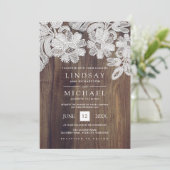 White Lace | Barn Wood Wedding Kaart (Staand voorkant)