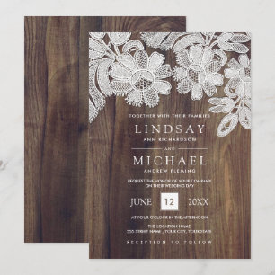 White Lace   Barn Wood Wedding Kaart