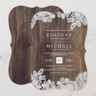 White Lace   Barn Wood Wedding Kaart