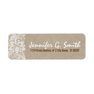 White Lace & Beige Linen Burlap Texture 2 Etiket