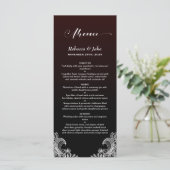 White Lace Black en Burgundy Wedding Menu (Staand voorkant)