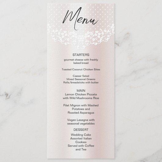 White Lace Bloemen Wedding Menu (Voorkant)