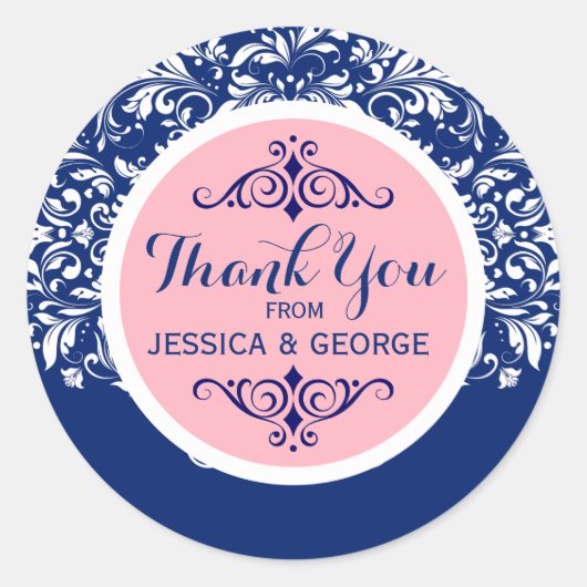 White Lace Blue Background Pink Accent Bedankt 2 Ronde Sticker (Voorkant)