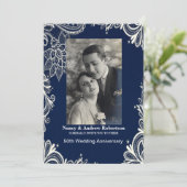 white lace blue nautical 50th bruiloft kaart (Staand voorkant)