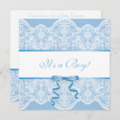White Lace Blue Satin Het is een Boy Baby shower Kaart (Voorkant / Achterkant)