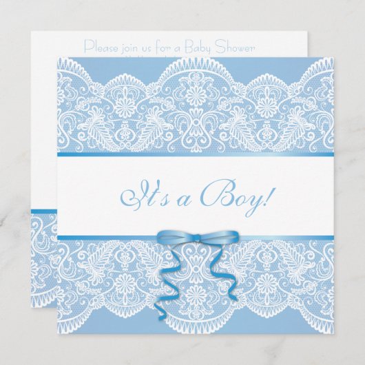 White Lace Blue Satin Het is een Boy Baby shower Kaart (Voorkant / Achterkant)