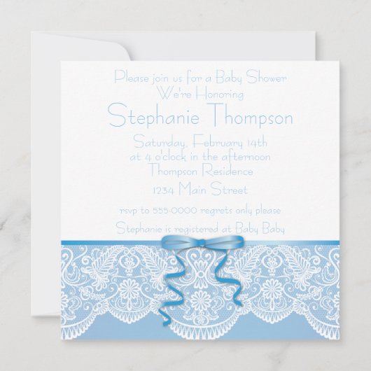 White Lace Blue Satin Het is een Boy Baby shower Kaart (Achterkant)