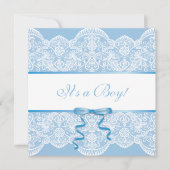 White Lace Blue Satin Het is een Boy Baby shower Kaart (Voorkant)