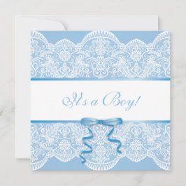 White Lace Blue Satin Het is een Boy Baby shower Kaart