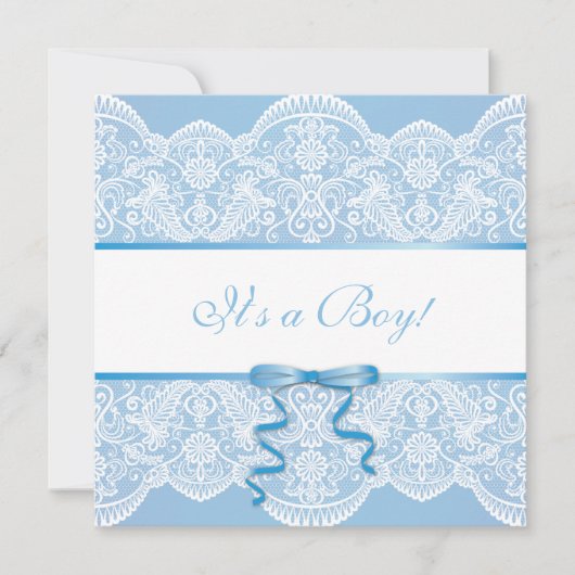 White Lace Blue Satin Het is een Boy Baby shower Kaart (Voorkant)