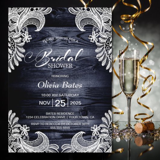 White Lace Blue Wood Vrijgezellenfeest Kaart