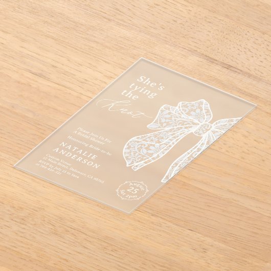 White Lace Bow Ze bindt het knoop Vrijgezellenfees Acryl Uitnodigingen (Laagn)